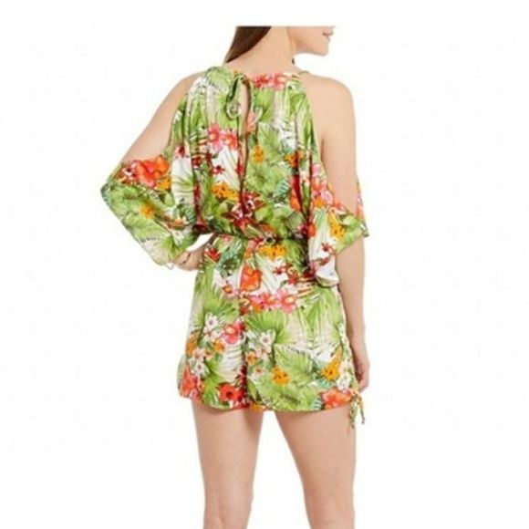 Gianni Bini Palm Floral Print Cold Shoulder Romper - Picture 2 of 8